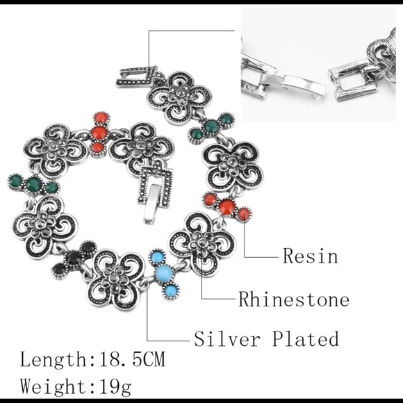 Flower Rhinestone Silver Tone Bracelet - Picture 4 of 4